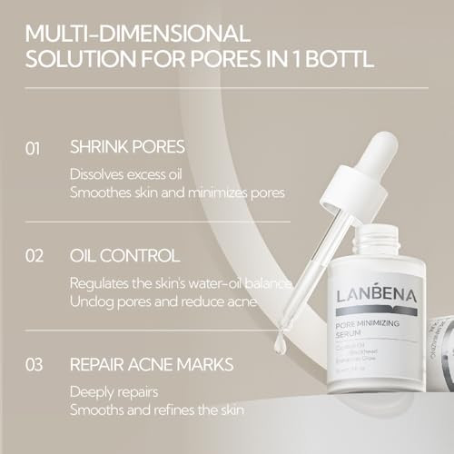 Lanbena Pore Skin Care Serum Facial Essence Minimize Enlarged Pores For Tightening Pores Shrinking Pores + Relieving Dryness + Oil Control Firming + Moisturizing ( Packing)