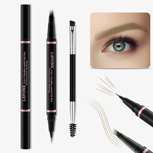 Lavone Eyebrow Pencil Makeup Kit Waterproof 2-In-1 Microblading Pen/Pomade Eyeliner And Dual-Ended Brush Brow Pencil Kit For Natural Eyebrows Dark Brown