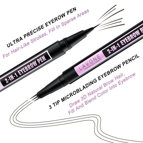 Lavone 2-In-1 Waterproof Eyebrow Pen With 3 Tip Microblading Eyebrow Pen And Ultra-Precise Brow Pencil Dual-Ended Eyebrow Brush - Ebony 01
