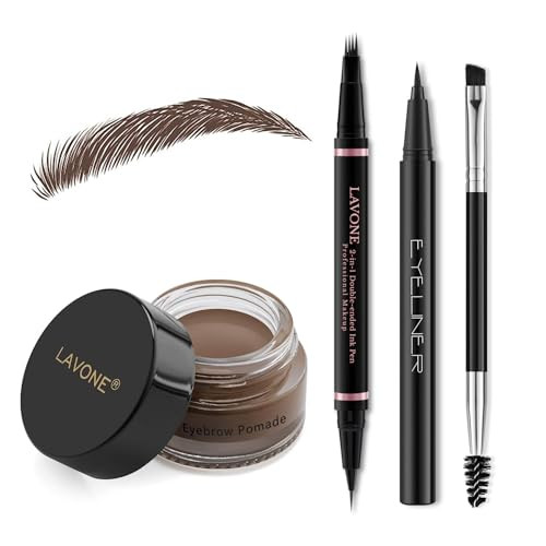 Lavone Eyebrow Pencil Brow Set With 2 In 1 Waterproof Microblading Eyebrow Pen Eyebrow Pomade Eyeliner And Dual-Ended Eyebrow Brush Brow Pencil Kit For Natural Eyebrows - 11 Dark Brown