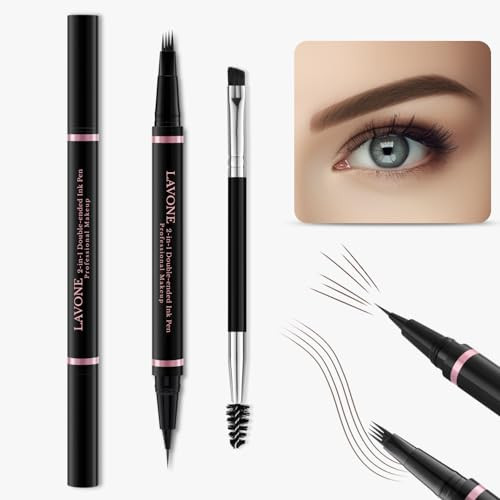 Lavone Eyebrow Pencil2-In-1 Waterproof Eyebrow Pen With 4 Tip Brow Pen And Ultra-Precise Brow Pencilwith Dual-Ended Eyebrow Brusheyebrow Makeup For Natural Looking Eyebrows Dark Brunette