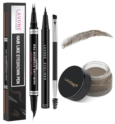 Lavone Hair-Like Eyebrow Pen Makeup Kit Eyebrow Pencils For Women With Waterproof Microblading Eyebrow Pencil Eyebrow Pomade Eyeliner And Eyebrow Brush Create Full Natural Brows Dark Grey