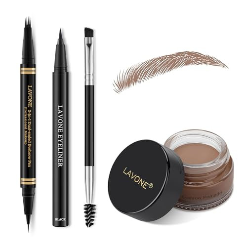Lavone Eyebrow Makeup Kit With 4 Tip Waterproof Microblading Eyebrow Pencil Eyeliner Eyebrow Pomade And Dual-Ended Eyebrow Brush - Ash Brown 02