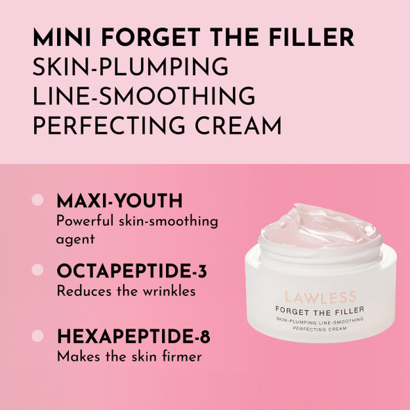 Lawless Mini Forget The Filler Skin-Plumping Line-Smoothing Perfecting Cream - Premium Non-Acne Moisturizer Designed To Prime Plump Smooth And Tighten Skin For A Youthful Hydrating Look - 0.5 Oz