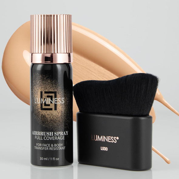 Luminess Airbrush Body Coverage With Self Tanner Brush - Tattoo Cover Up Makeup - Full Coverage Foundation For Face & Body - Water-Resistant Long-Wear Natural Radiant Finish Light Medium