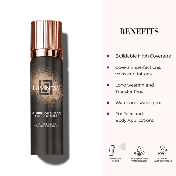 Luminess Airbrush Body Coverage With Self Tanner Brush - Tattoo Cover Up Makeup - Full Coverage Foundation For Face & Body - Water-Resistant Long-Wear Natural Radiant Finish Light Medium