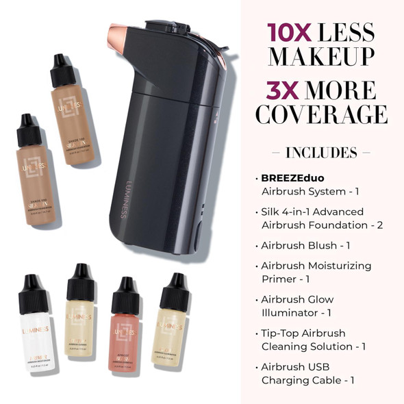 Luminess Breeze 2 Airbrush Makeup System - Rechargeable Airbrush Kit - Cordless Spray-On Make Up Airbrush Kit - Portable Makeup Sprayer With No-Mess Tip - Airbrush Foundation Kit