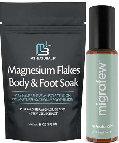 M3 Naturals Complete Relaxation Bundle With Magnesium Bath Soak & Aromatherapy Migraine Roll On