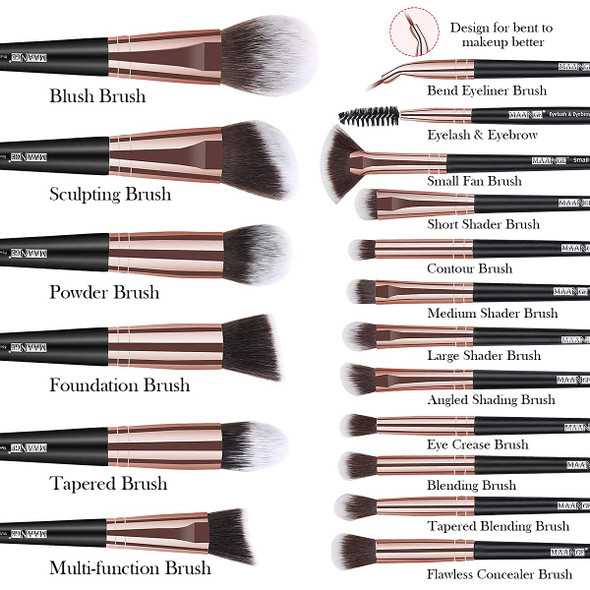 Makeup Brushes 18 Pcs Professional Premium Synthetic Makeup Brush Set With Case Foundation Kabuki Eye Travel Make Up Brushes Sets (Black Gold)