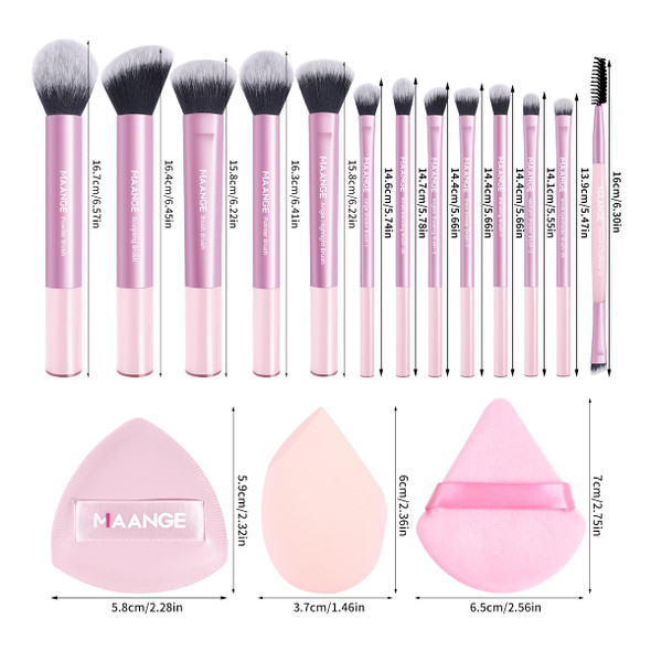 Maange 16Pcs Makeup Brush Set Travel Makeup Brushes For Liquid Powder Contour Concealer Cream Cosmetics Blending Eyeshadow Eyeliner (Coffee)