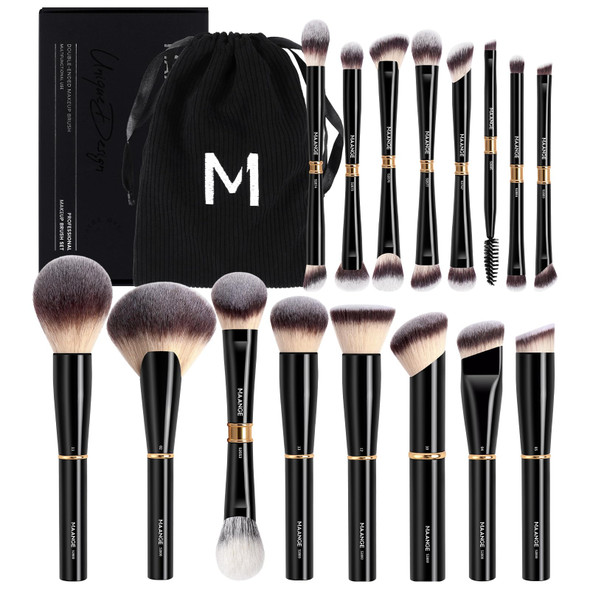 Maange Makeup Brushes 16Pcs Professional Foundation Powder Blush Contour Eyeshadows Double-End Makeup Brushes Set With Bag And  Box-Coffeebrown