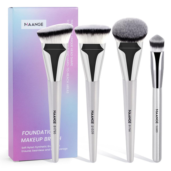 Maange Makeup Brushes 4 Pcs Makeup Brush Set For Foundation Concealer Contour Liquid Blending Face Kabuki Makeup Brush Kit (Black Gold)