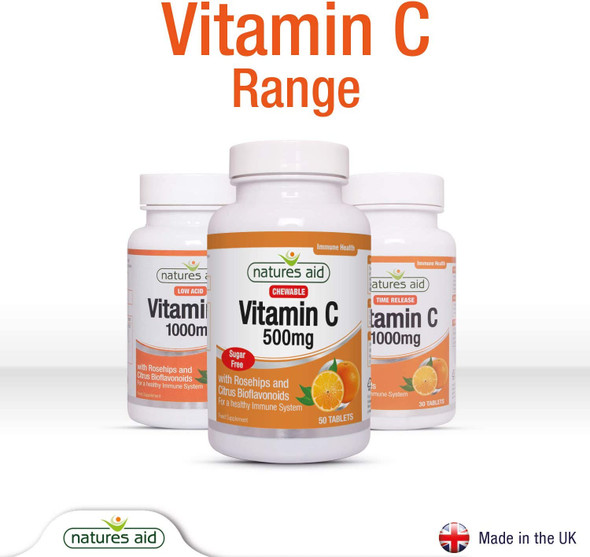 Natures Aid Chewable Vitamin C 500 mg, Sugar Free, Suitable for Vegans, 50 Tablets