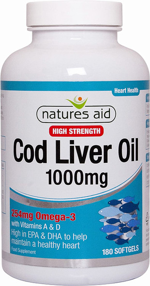 Natures Aid Cod Liver Oil 1000mg - Pack of 180 Softgels