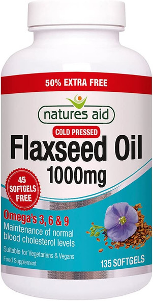 Natures Aid Flaxseed Oil 1000mg Cold Pressed 135 Caps