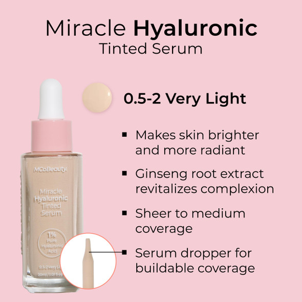 Mcobeauty - Miracle Hyaluronic Tinted Serum - 3-4 Light Medium Shade - Hydrating Complexion Corrector With Hyaluronic Acid And Ginseng Extract - Buildable Coverage And Skin Smoothing Finish