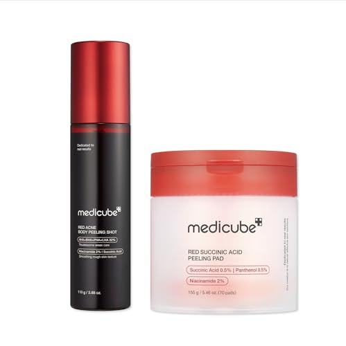 Medicube Red Exfoliation & Tone-Care Duo: Red Body Peeling Shot And Red Succinic Acid Panthenol Facial Peeling Pads