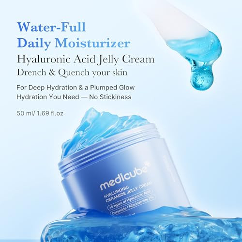 Medicube Hyaluronic Acid Moisturizing Jelly Cream  Daily Moisturizer For All Skin Types  Long-Lasting Hydration With Hyaluronic Acid Ceramides Multi Peptides  Supports Skin'S Natural Barrier