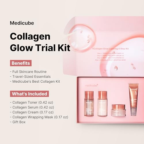 Medicube Glass Skin Collagen Trial Kit  Korean Skincare Set And Kit  S For Women  4-Step Skincare Set For Glowy Skin  Travel Size