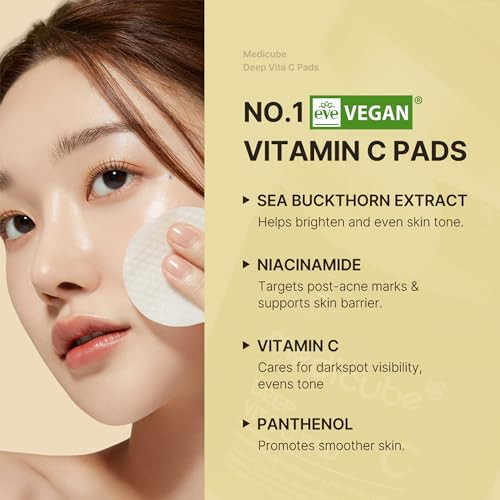 Medicube Glass Skin Duo For Uneven Skin: Deep Vita C Toner Pads And Deep Vitamin C Golden Capsule Face Moisturizer