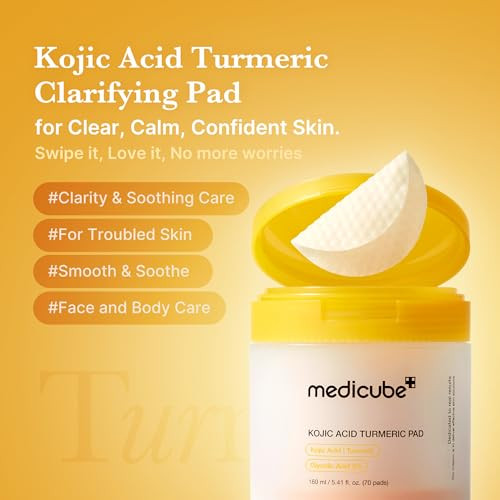 Medicube Kojic Acid Turmeric Clarifying Toner Pad For Troubled Skin & Use After Spot Care Soothing & Calming With Kojic Acid Turmeric Niacinamide & Glycolic Acid Korean Skin Care 70 Pads 1 Pack