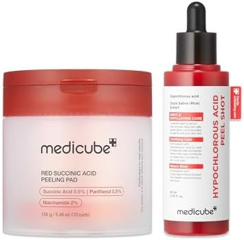 Medicube Peel & Swipe Duo: Hypochlorous Acid Rice Peel Shot And Red Succinic Pad For Smooth Clear Skin  Gentle Exofoliating Duo Korean Skincare Set  Stocking Stuffers Holiday Stocking Stuffers