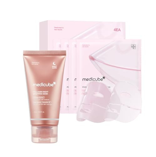 Medicube All Day Glass Glow Skin Duo: Collagen Overnight Wrapping Peel Off Facial Mask Pack And Salmon Dna Pdrn Pink Collagen Jelly Gel Mask (4Ea)  Holiday Stocking Stuffers