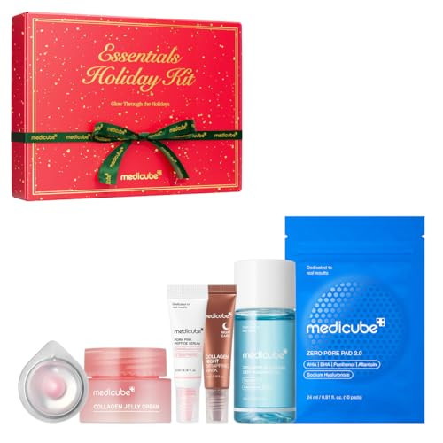 Medicube Essentials Holiday Kit  6-In-1 Mini Skincare  Set   Exclusive Trial Sizes For Radiant Skin  Travel Kit & Stocking Stuffers With Cleansing Oil Toner Pads Serum Cream & Mask
