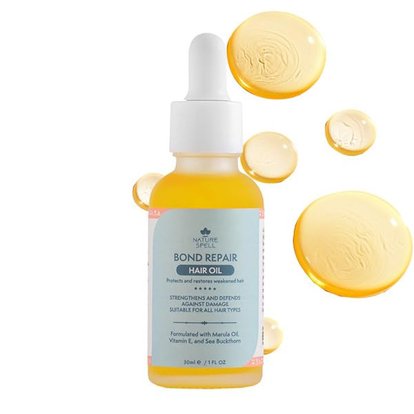Nature Spell Bond Repair Hair Oil For Dry & Damaged Strands Sulfate & Paraben  Smoothes Split Ends Hydrates & Restores Weakened Tresses With Marula & Vitamin E Oil Color Safe Vegan 1 Fl Oz