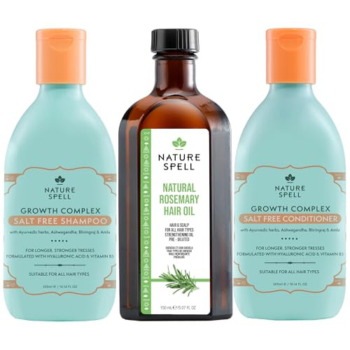 Nature Spell Hair Growth Trio For All Hair Types Sulfate & Paraben  Includes Pre-Diluted Rosemary Oil Hair Growth Complex Shampoo & Conditioner Set Color Safe Vegan Pack Of 3