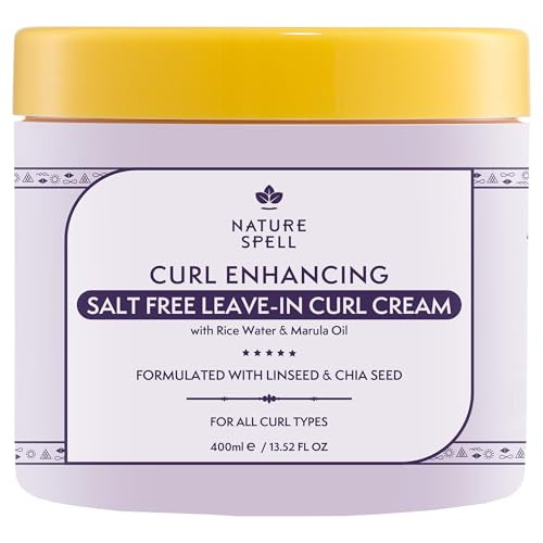 Nature Spell Curl Enhancing Leave-In Cream Sulfate & Paraben  Protects From Heat Damage Smoothing & Styling Kinks Coils & Curls With Coconut Oil & Aloe Vera Color Safe Vegan 13.52 Fl Oz