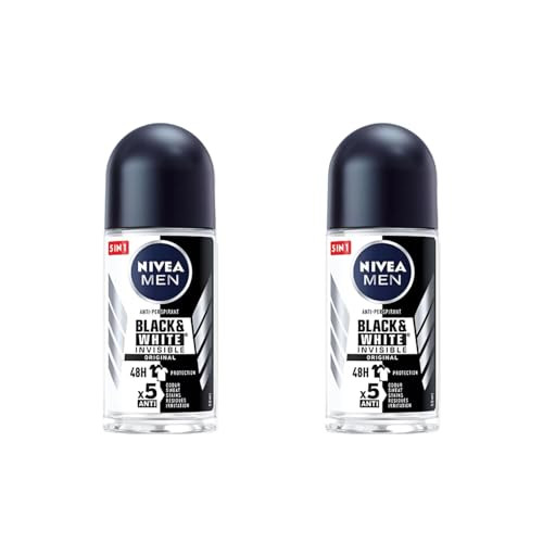 Nivea Men 48H Roll-On Deodorant Invisible For Black And White Anti-Stain Formula Long-Lasting Freshness 50Ml Anti-Perspirant Protection Quick-Drying Gentle On Skin Travel-Friendly Size 2 Pack