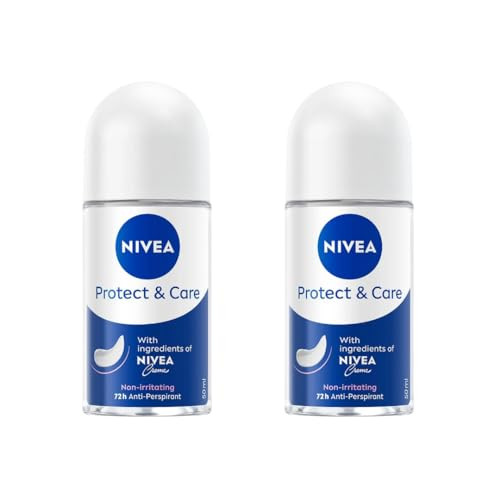 Nivea Protect & Care Roll-On Deodorant 72H Protection 0% Alcohol Freshness Gentle Underarm Skin Care 50Ml Dermatologist Tested Pack Of 2