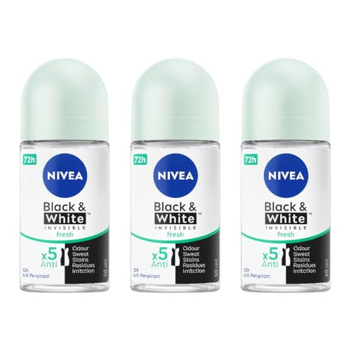 Nivea Black & White Invisible Fresh Anti-Perspirant Roll-On Deodorant 50 Ml Ãƒ¢Ã¢Š¬Ã¢‚¬Å“ 72H Odor & Sweat Protection Anti-Stain On Black & White Clothes Alcohol- Long-Lasting Fresh Scent Set Of 3
