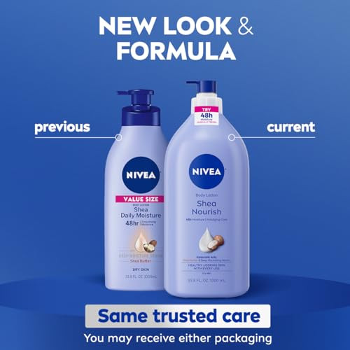 Nivea Shea Nourish Body Lotion For Dry Skin With Hyaluronic Acid Shea Butter And Deep Nourishing Serum 48-Hour Body Moisturizer 33.8 Fl Oz Pump Bottle