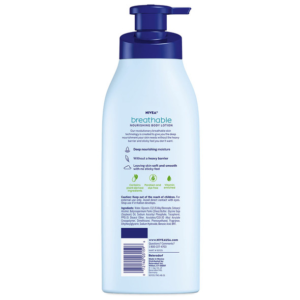 Nivea Breathable Nourishing Body Lotion Fresh Fusion Body Lotion For Dry Skin 13.5 Fl Oz Pump Bottle