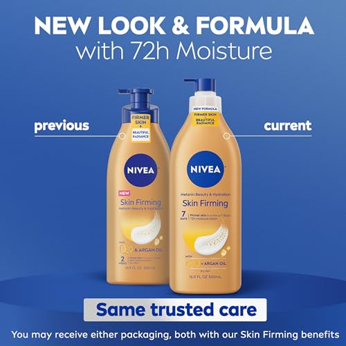 Nivea Skin Firming Melanin Beauty & Hydration Body Lotion With Q10 And Argan Oil Firmer Skin In As Little As Seven Days 16.9 Fl Oz Pump Bottle