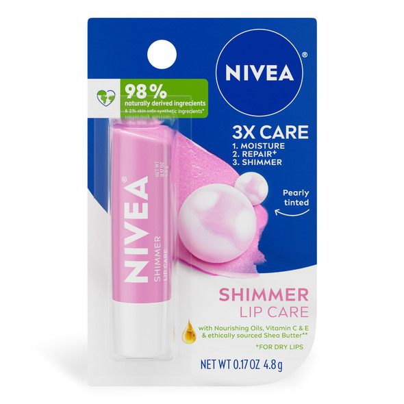 Nivea Shimmer Lip Care Shimmer Lip Balm With Shea Butter Nourishing Oils And Vitamin C & E 3-In-1 Moisture Repair (For Dry Lips) And Shimmer 0.17 Oz Stick