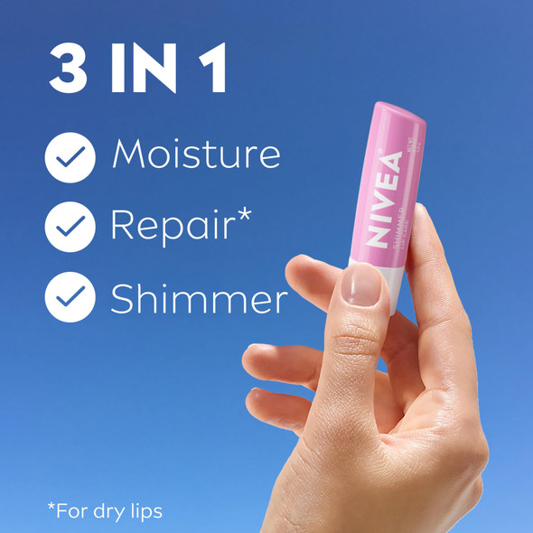 Nivea Shimmer Lip Care Shimmer Lip Balm With Shea Butter Nourishing Oils And Vitamin C & E 3-In-1 Moisture Repair (For Dry Lips) And Shimmer 0.17 Oz Stick
