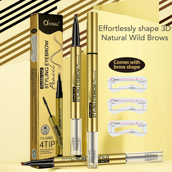 O'Cheal Double-End Styling Eyebrow Pen And Eyebrow Gel With 3 Eyebrow Cards 2-In-1 Eyebrow Pencils For Women With 4-Fork-Tip & Clear Brow Gel Eyebrow Makeup 01#Light Brown