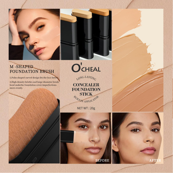 O'Cheal Face Foundation Contour Stick Long-Wear Lightweight Brighten Stick Blemish Contouring Face Concealer Beauty Makeup 01#Ivory
