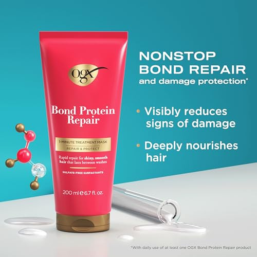 Ogx Repair & Protect Bond Protein Repair 1-Minute Treatment Mask Deep Conditioning Hair Mask Rapidly Repairs For Shiny Smooth Hair That Lasts Between Washes 6.7 Fl. Oz