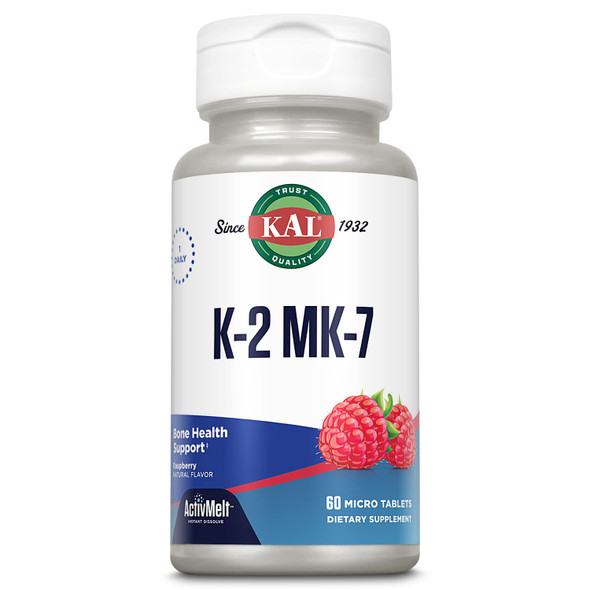 KAL Vitamin K-2 MK-7 ActivMelt | Natural Raspberry Flavor | Bone & Cardiovascular Function Support | No Sugar Added | Lab Verified | 60 Micro Tablets