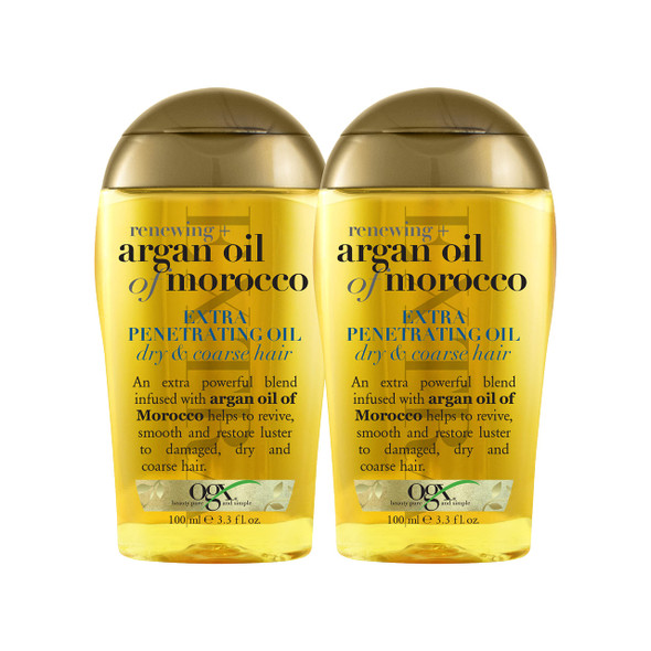 Ogx Reing + Argan Oil Of Morocco Hair Oil Extra Strength Penetrating Serum Treatment For Dry Damaged Frizzy Curly & Coarse Hair Cold-Pressed Argan Oil Shine 3.3 Fl Oz
