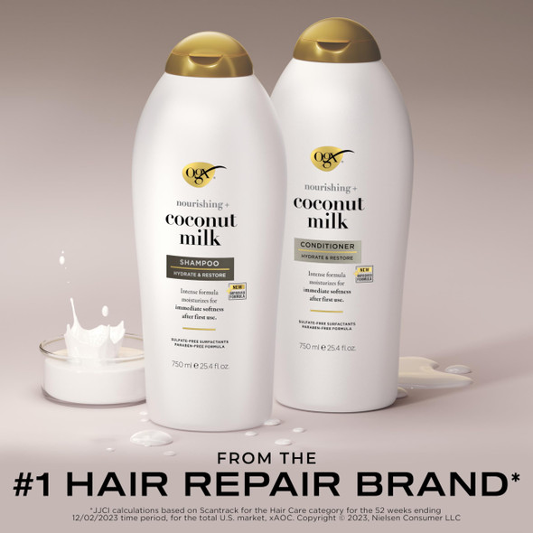 Ogx Shampoo And Conditioner Set Nourishing + Coconut Milk Shampoo And Conditioner For Moisturizing & Strengthening Hair Care Formulated Without Sulfated Surfactants 25.4 Fl Oz 2 Pack