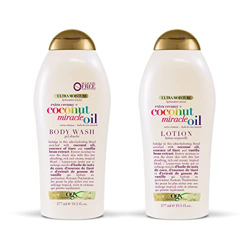 Ogx Coconut Miracle Oil Ultra Moisture Body Wash And Fast-Absorbing Vanilla Bean Body Lotion 19.5 Fl Oz