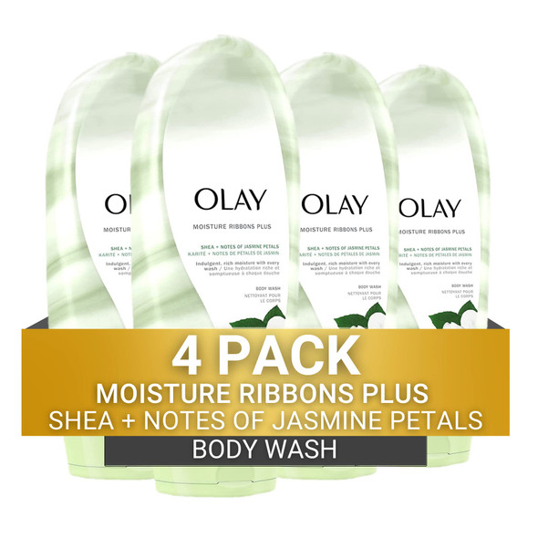 Olay Body Wash For Women Moisture Ribbons Plus Deep Conditioning & Moisturizing Formula Long Lasting Smooth Soft Skin For All Skin Types Shea Butter & Peony Blossom Scent 18 Fl Oz (Pack Of 4)