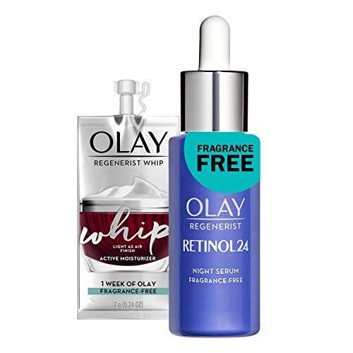 Olay Regenerist Retinol Face Serum Retinol 24 Night Face Serum 1.3Oz + Whip Face Moisturizer Travel/Trial Size  Set