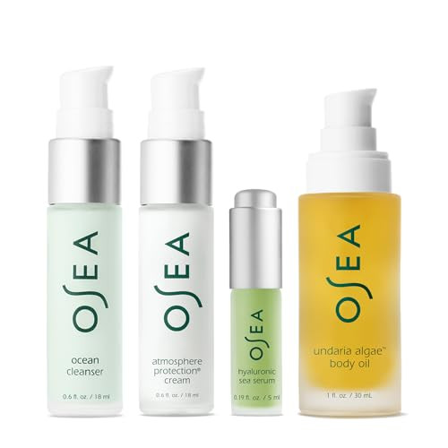 Osea Bestsellers Set For Face + Body -4-Piece Skin Care Set - Body Oil Face Cleanser Face Cream & Hyaluronic Acid Serum - Clean Beauty Travel Set - Ideal For Beauty S