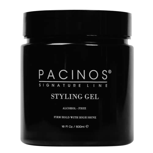 Pacinos Hair Gel For Men - Firm Hold With Flexible Styling - High Shine Wet Look Finish - Easy To Rinse Water Based Bodyworks Formula - No Flakes - Suits All Hair Types - Style Stays In Place All Day - 16 Oz